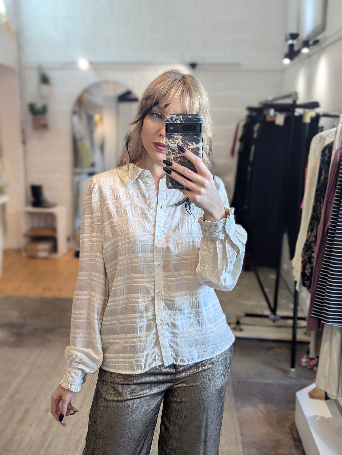 TAYLOR Cream Button Down Blouse