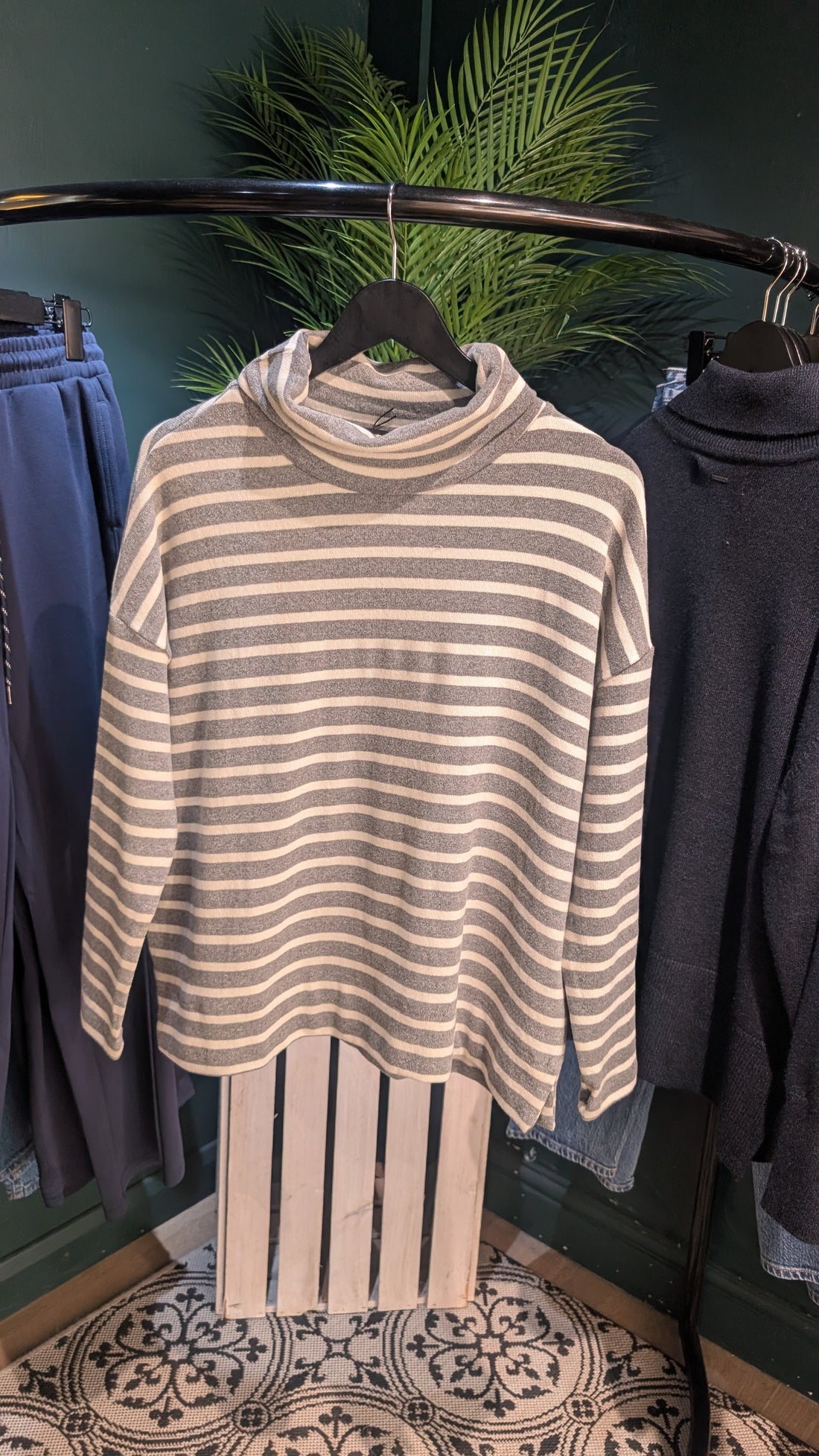 JADE Wide Stripe Riga Knit Jumper in Light Grey And Latte Stripe