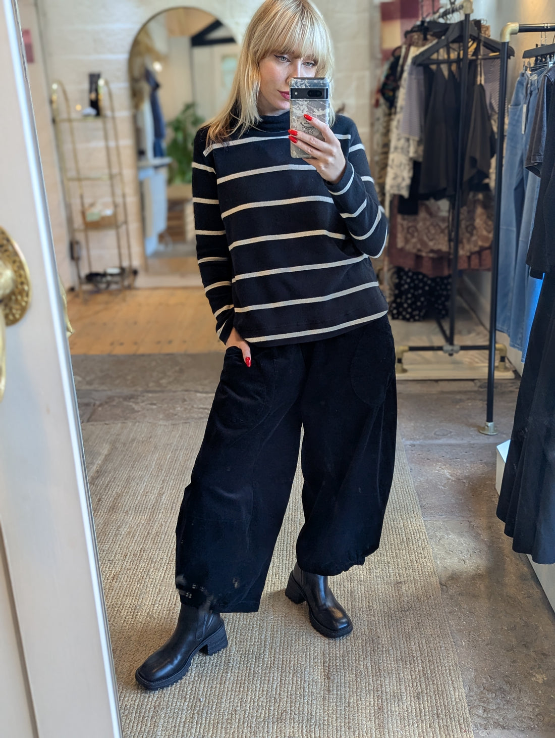 LYDIA High Neck Stripe Jumper in Black Nero