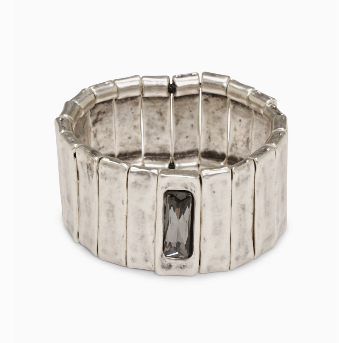 The handcrafted organic silver texture on the Alora cuff by Suki’s Wardrobe.