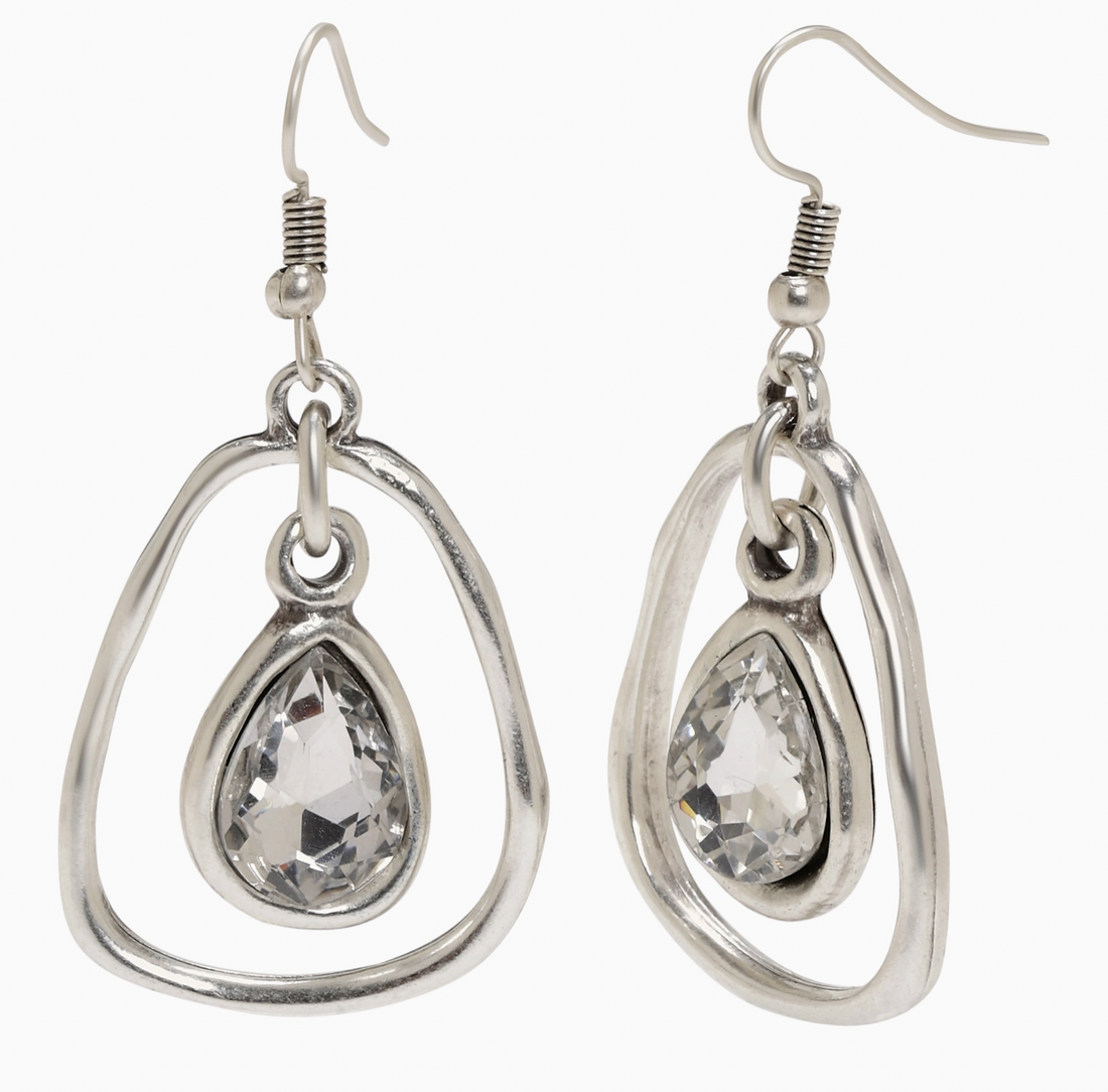 Close up detail of Artisan-style Kira silver-plated organic sculptural earrings by Suki’s Wardrobe.