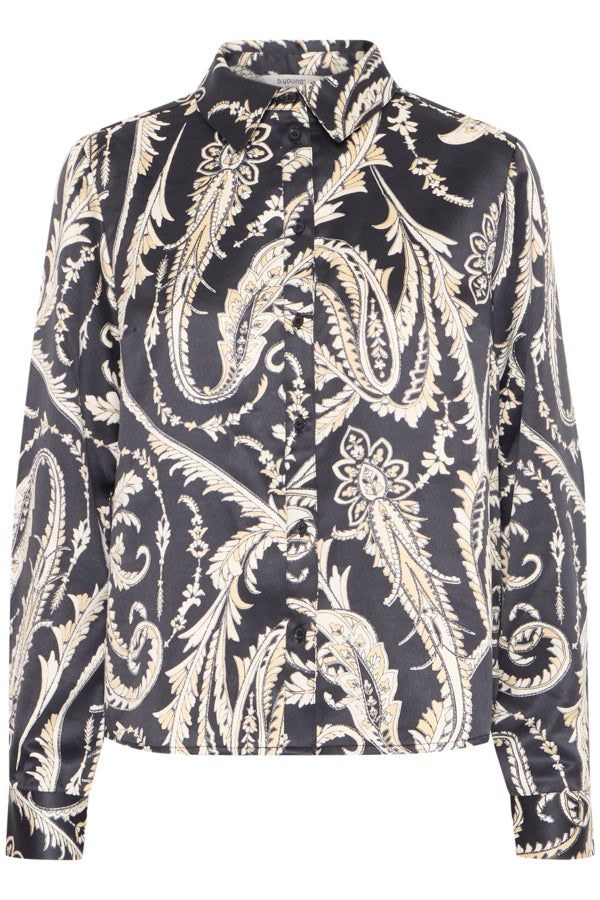 FLAIR Paisley Silk Feel Shirt in Monochrome