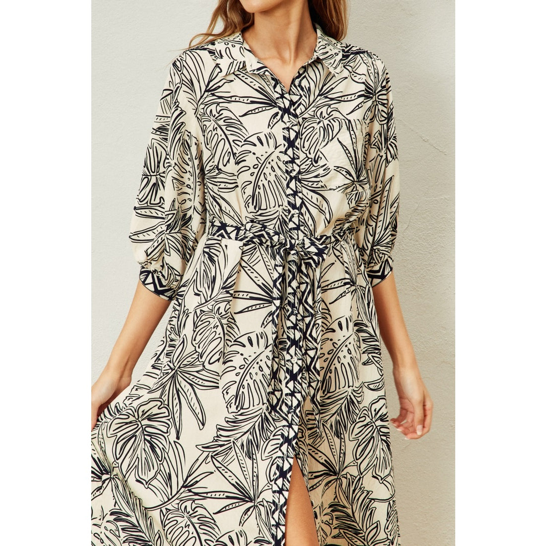 Sophia Tie Waist Shirt Dress in Monochrome Print