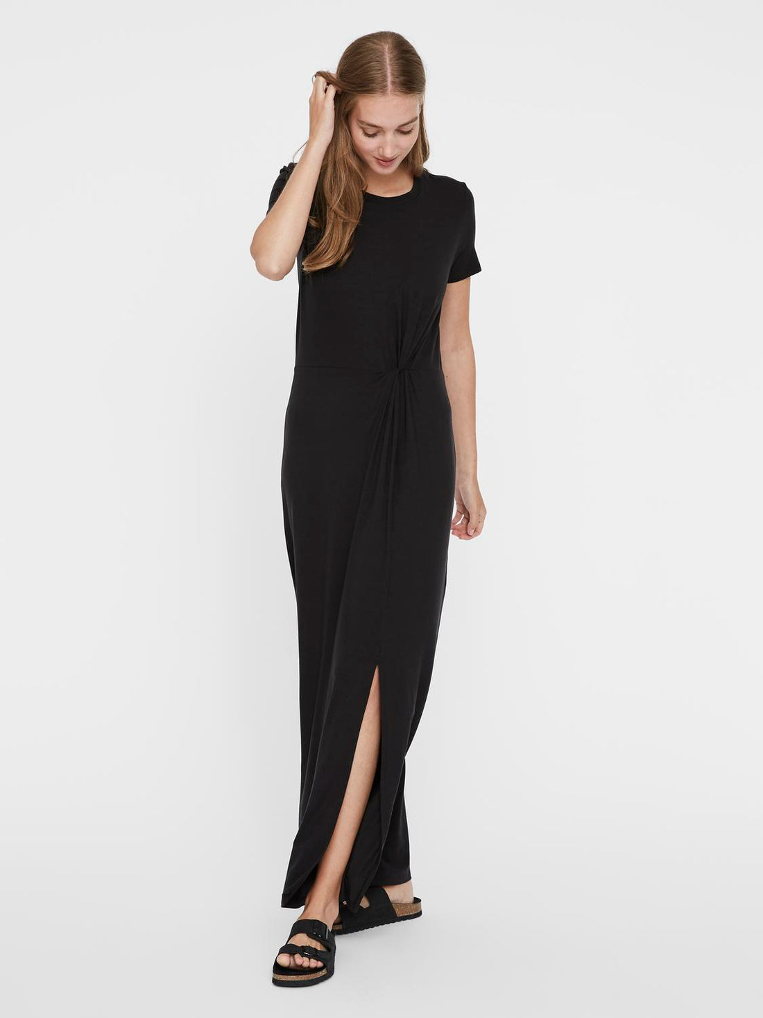 AVA Lulu Split Side Knot T-shirt Dress in Black - PETITE