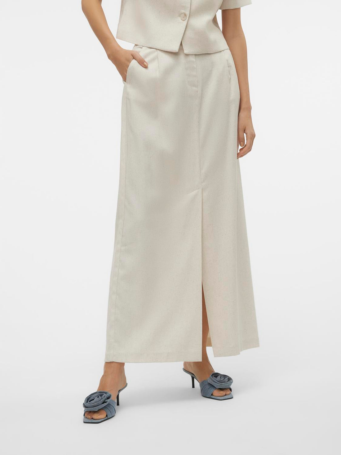 FLORENCE Long Linen Skirt with Split in Natural