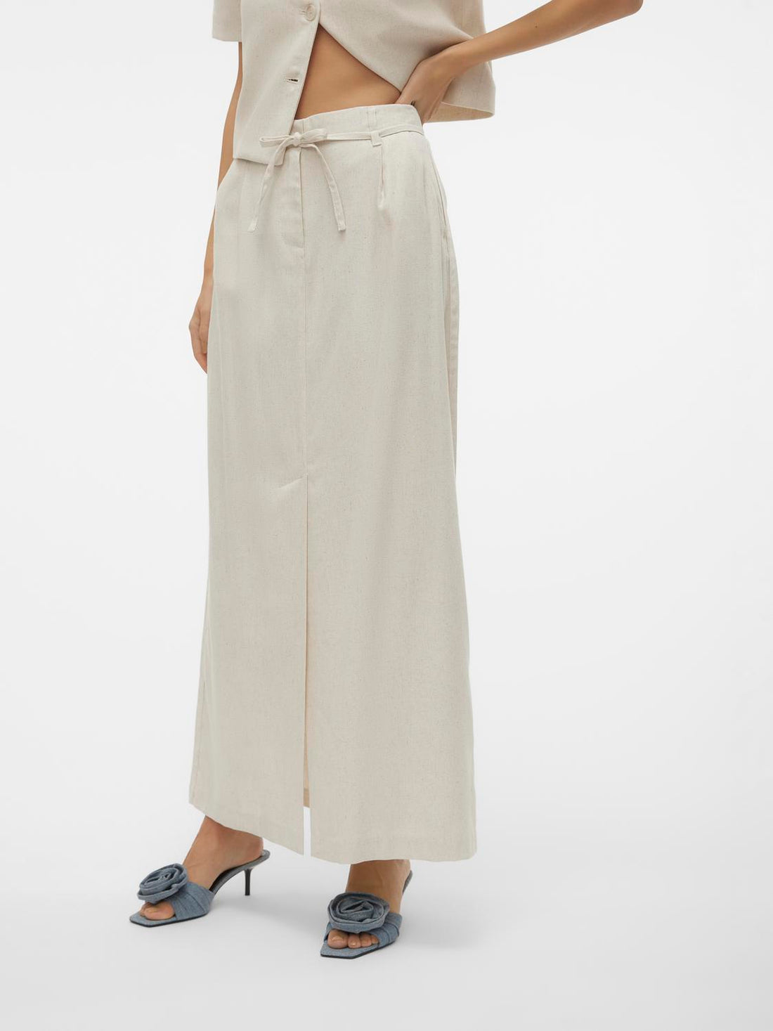 FLORENCE Long Linen Skirt with Split in Natural