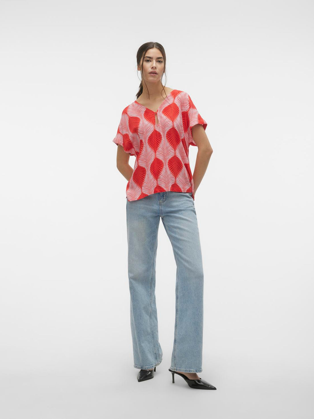 TULA Olga Abstract Print Top in Goji Berry Red