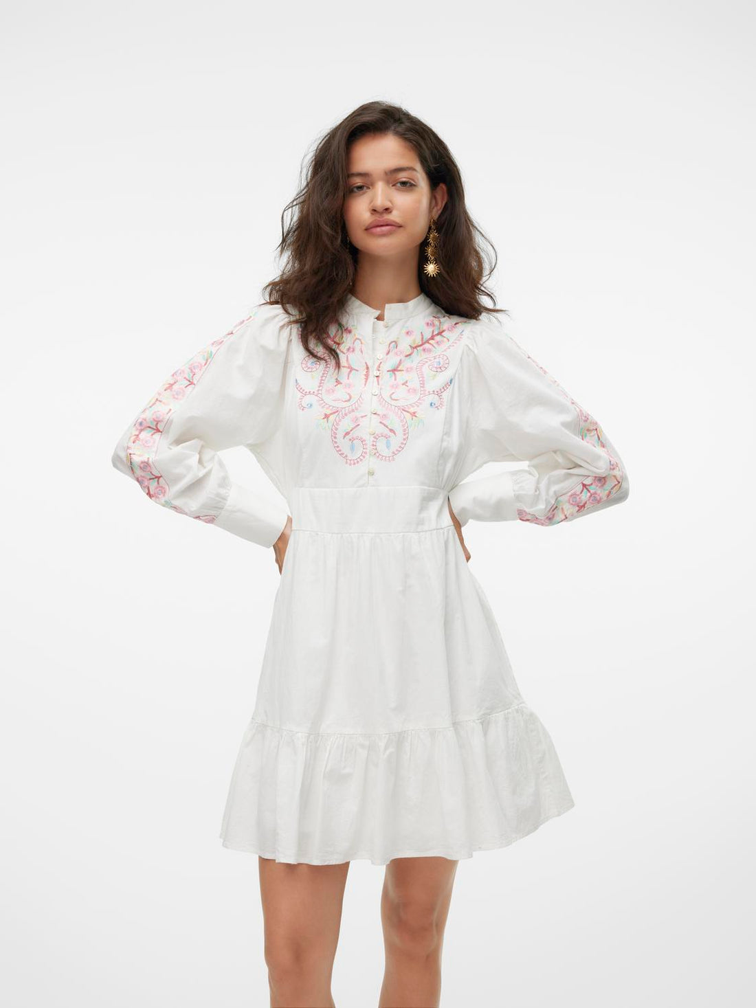 LILIA Boho Folk Embroidered Short Dress