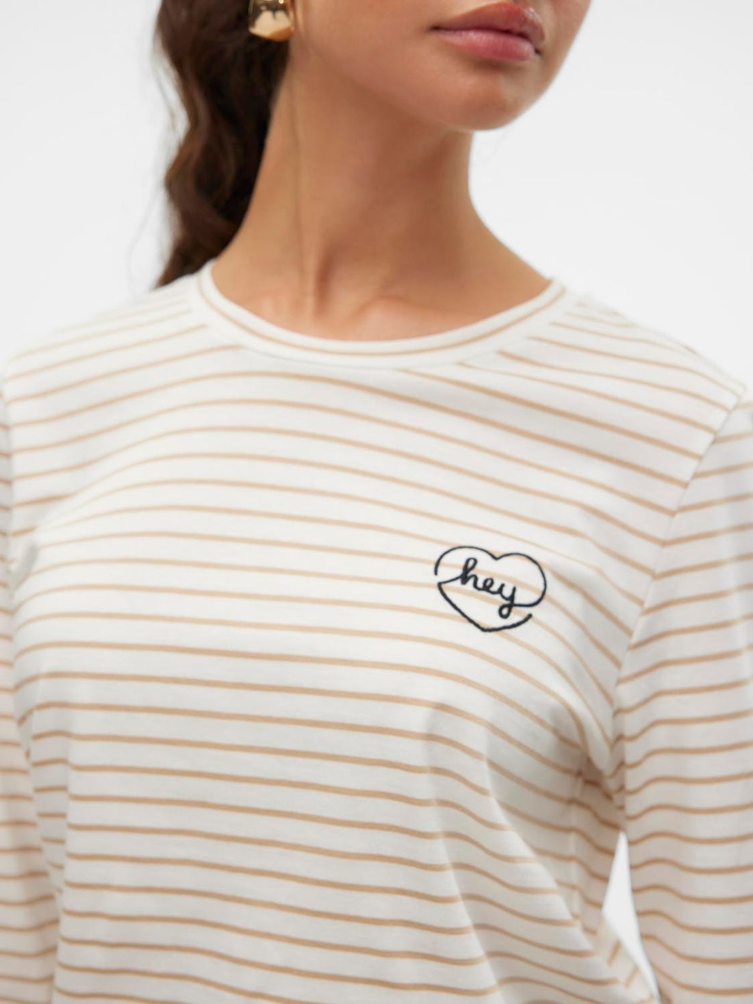 OYA Stripe Cotton 'Hey' Jersey Top in White and Sand