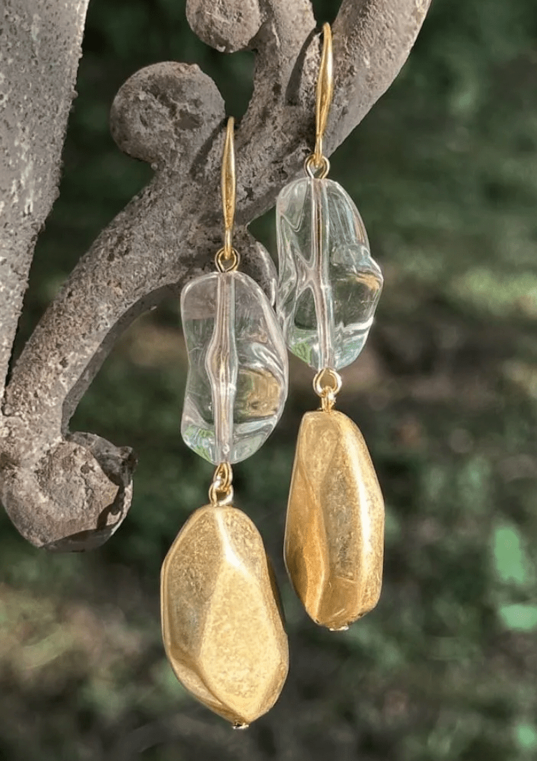 Atlantic Acrylic Organic Bead Drop Earrings in Worn Gold - JE017 Earrings Hot Tomato