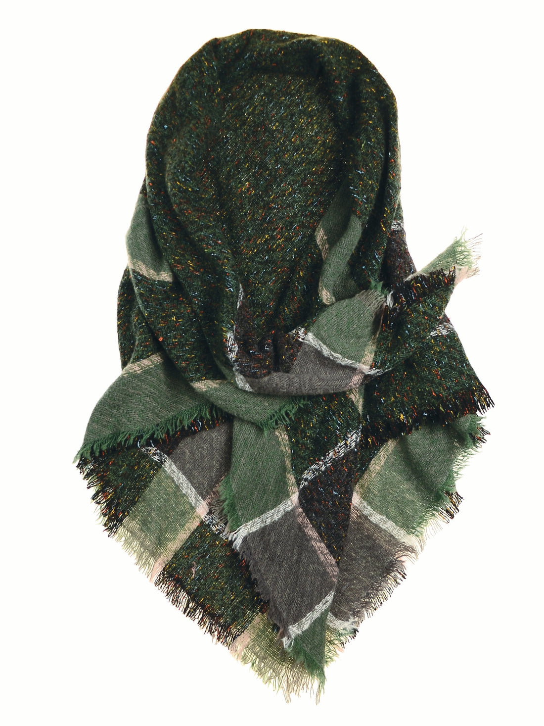 Frayed Edge Check Scarf in Green & Grey - WN501 Scarves Hot Tomato