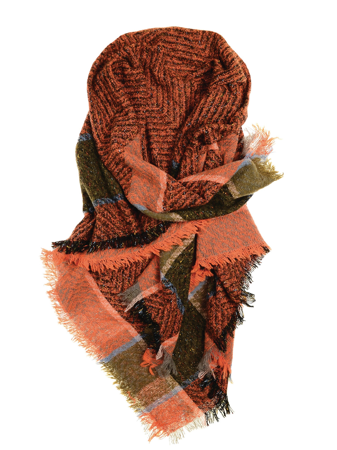 Frayed Edge Check Scarf in Orange & Green - WN503 Scarves Hot Tomato