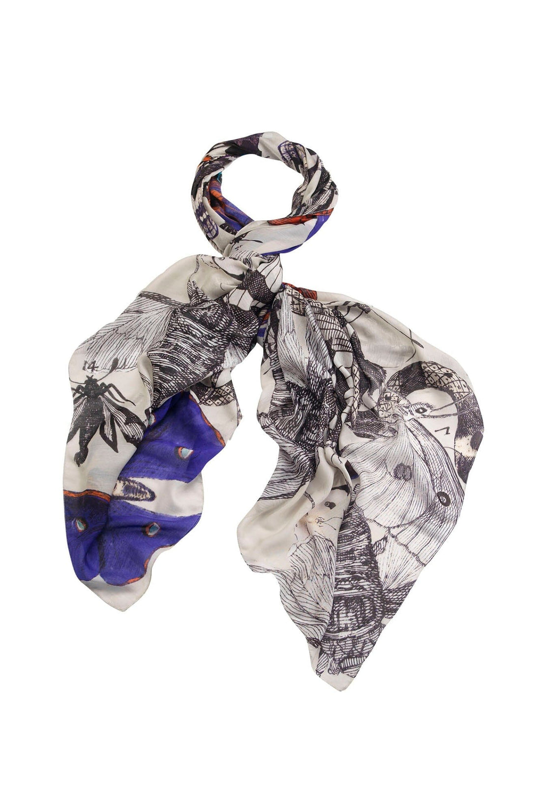 One Hundred Stars Printed Lightweight Scarf in Butterflies Cobalt Print - SCABUTCOB Scarves One Hundred Stars