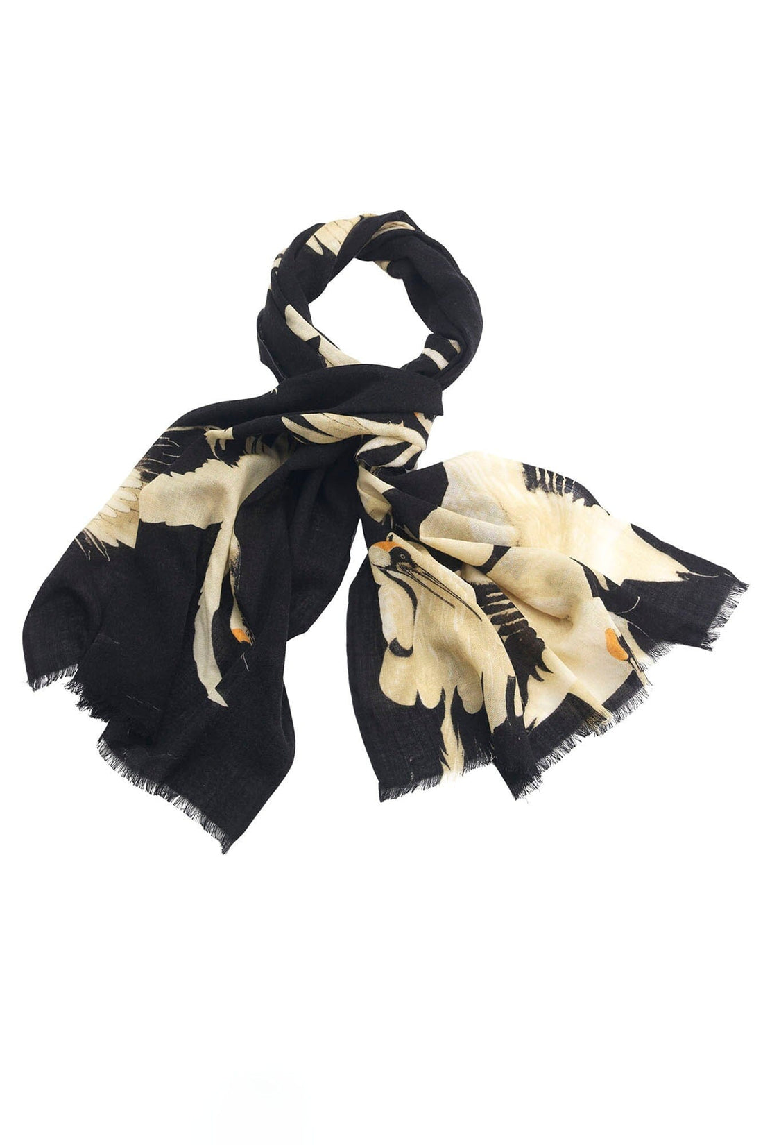 One Hundred Stars Printed Wool Scarf in Black Stork Print - WSCSTOBLK Scarves One Hundred Stars