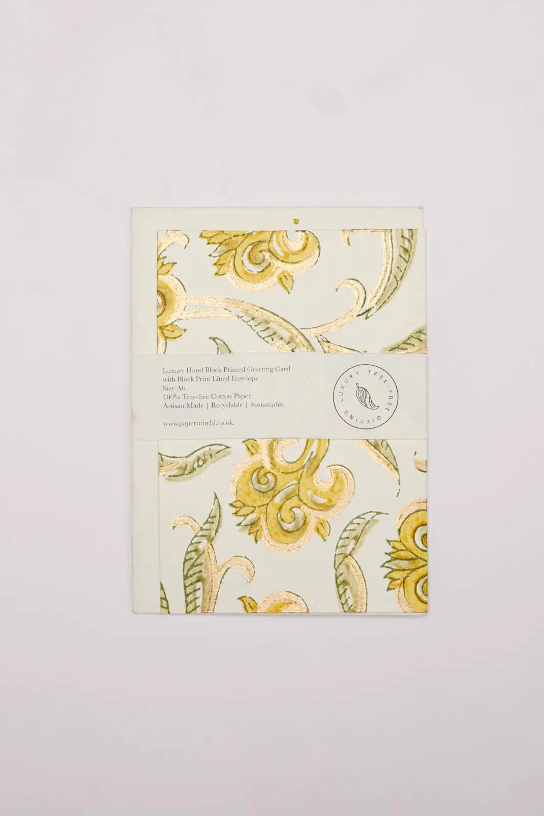 Paper Mirchi - Hand Block Printed Greeting Card - Iris Glitz Yellow Cards Paper Mirchi