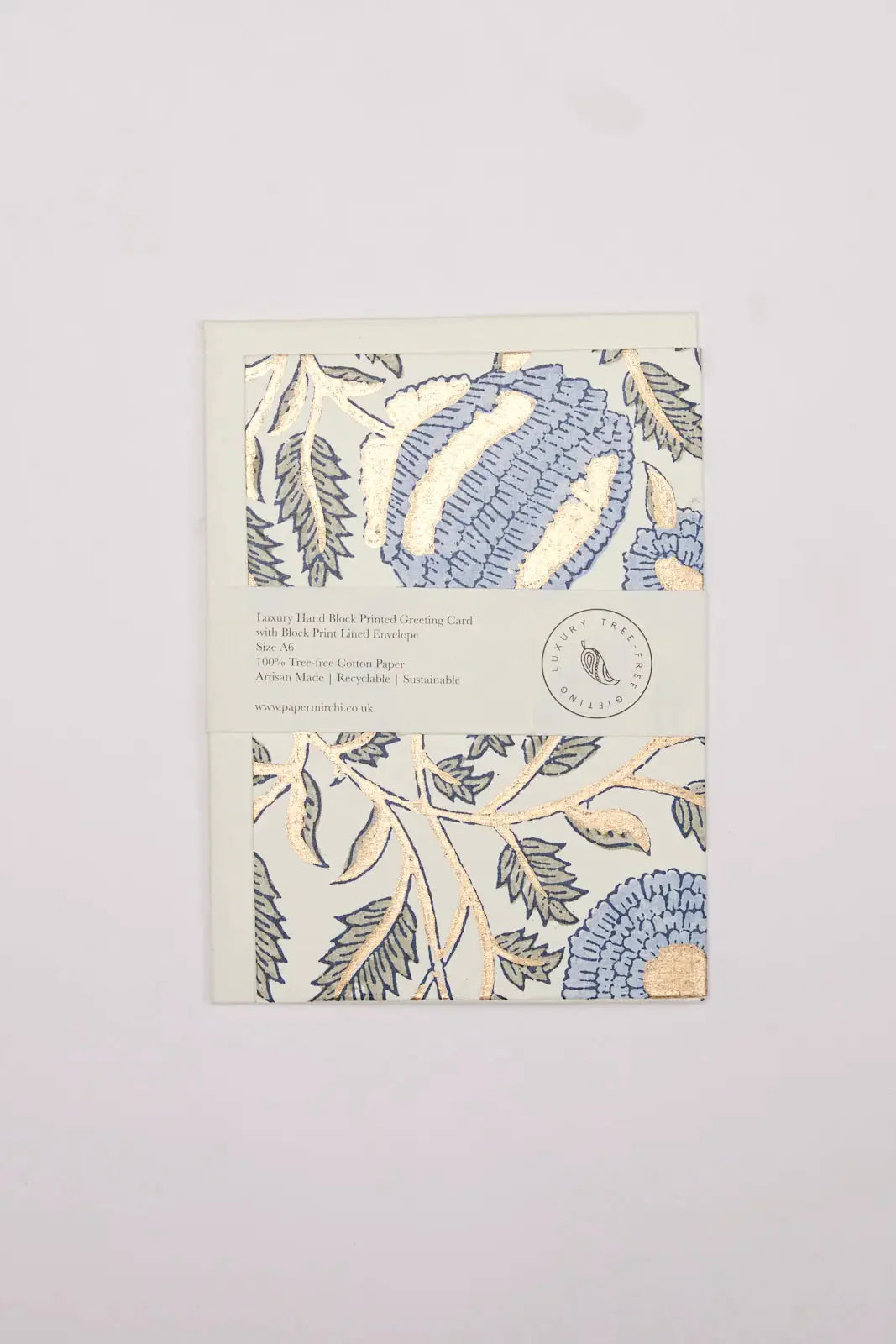 Paper Mirchi - Hand Block Printed Greeting Card - Marigold Glitz Blue Cards Paper Mirchi