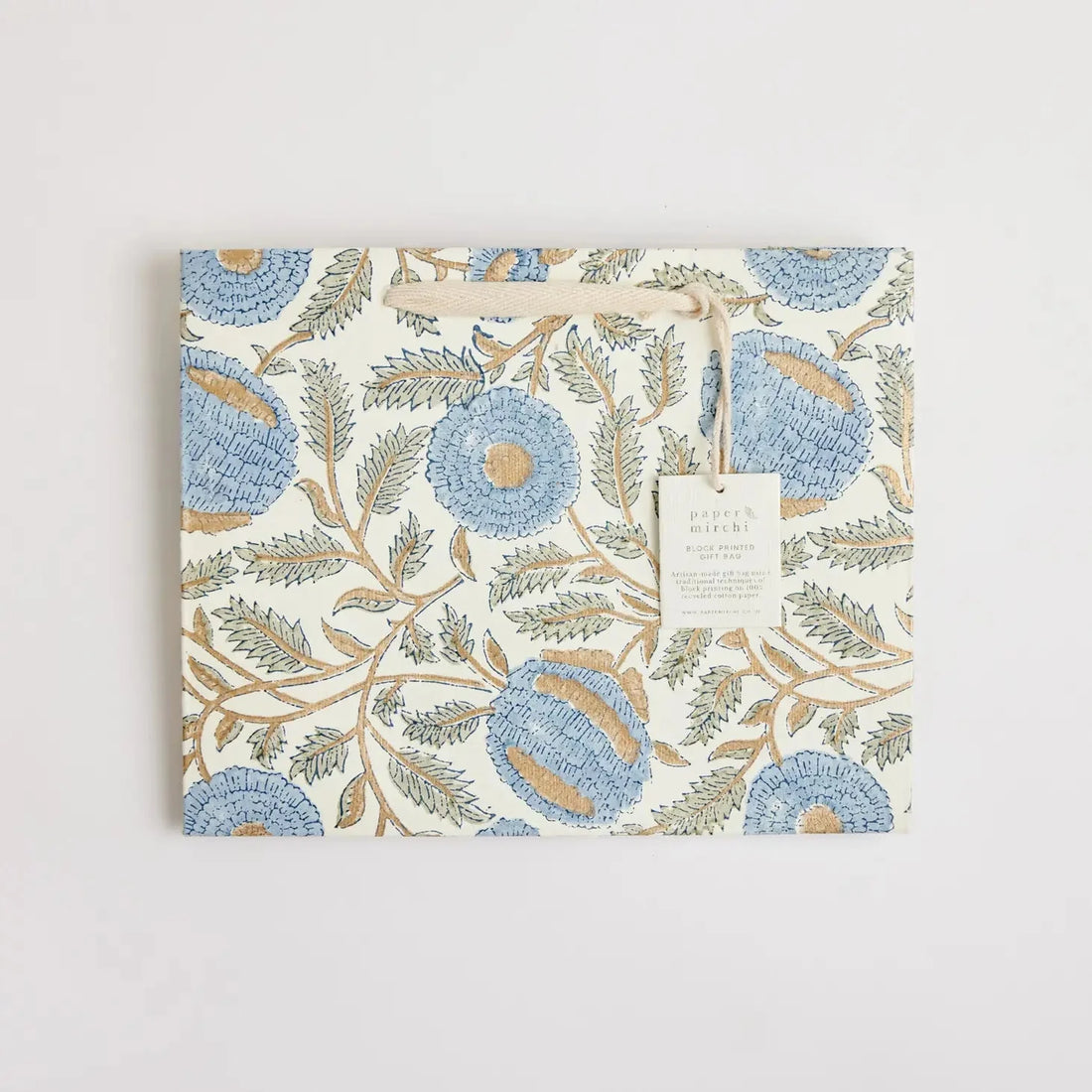 Paper Mirchi Sustainable Luxe Gift Bag in Blue Florals- Medium Gift Wrap Paper Mirchi