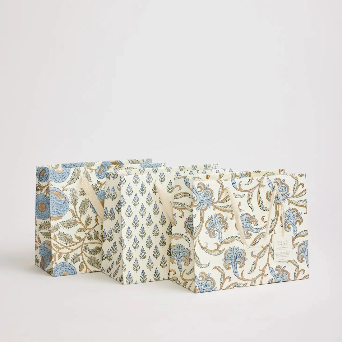 Paper Mirchi Sustainable Luxe Gift Bag in Blue Florals- Medium Gift Wrap Paper Mirchi