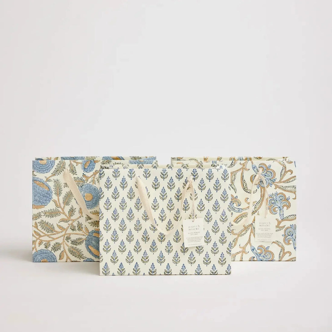 Paper Mirchi Sustainable Luxe Gift Bag in Blue Florals- Medium Gift Wrap Paper Mirchi