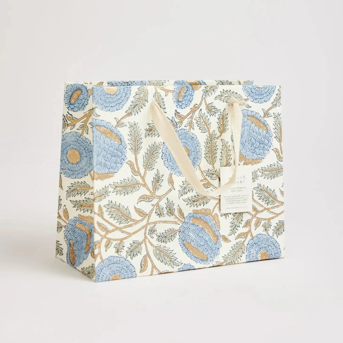 Paper Mirchi Sustainable Luxe Gift Bag in Blue Florals- Medium Gift Wrap Paper Mirchi