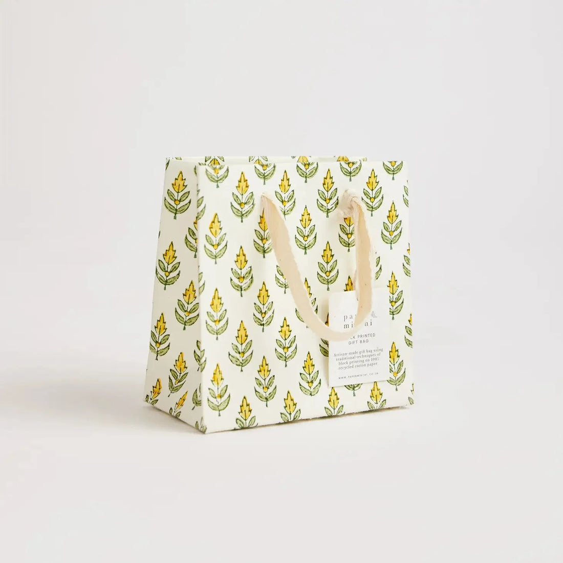 Paper Mirchi Sustainable Luxe Gift Bag in Yellow Florals- Small Gift Wrap Paper Mirchi