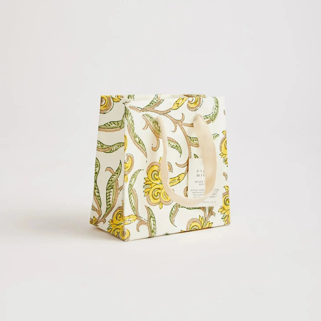 Paper Mirchi Sustainable Luxe Gift Bag in Yellow Florals- Small Gift Wrap Paper Mirchi