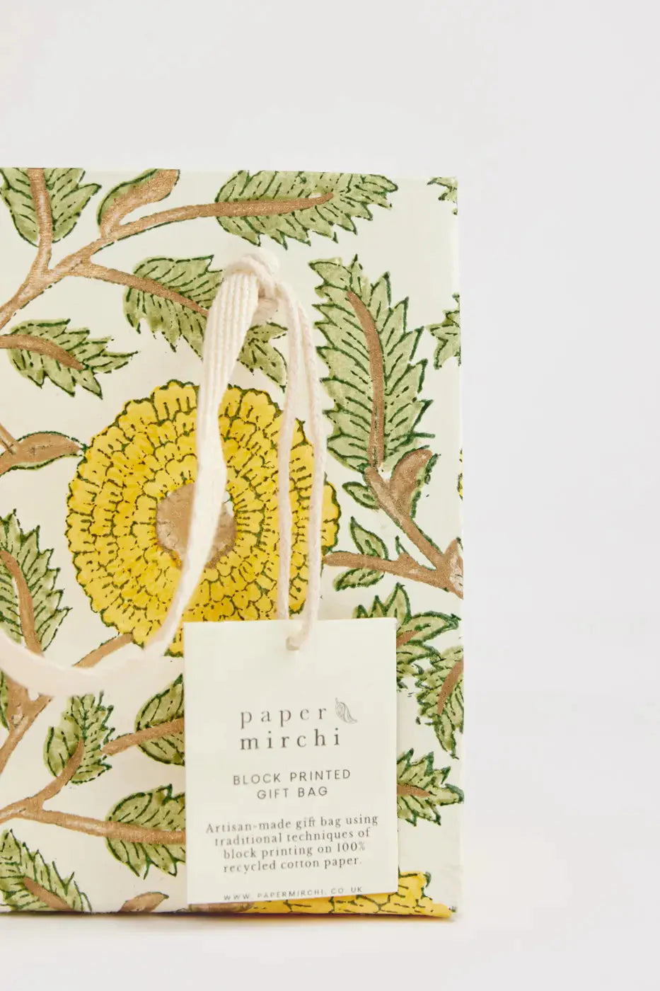 Paper Mirchi Sustainable Luxe Gift Bag in Yellow Florals- Small Gift Wrap Paper Mirchi