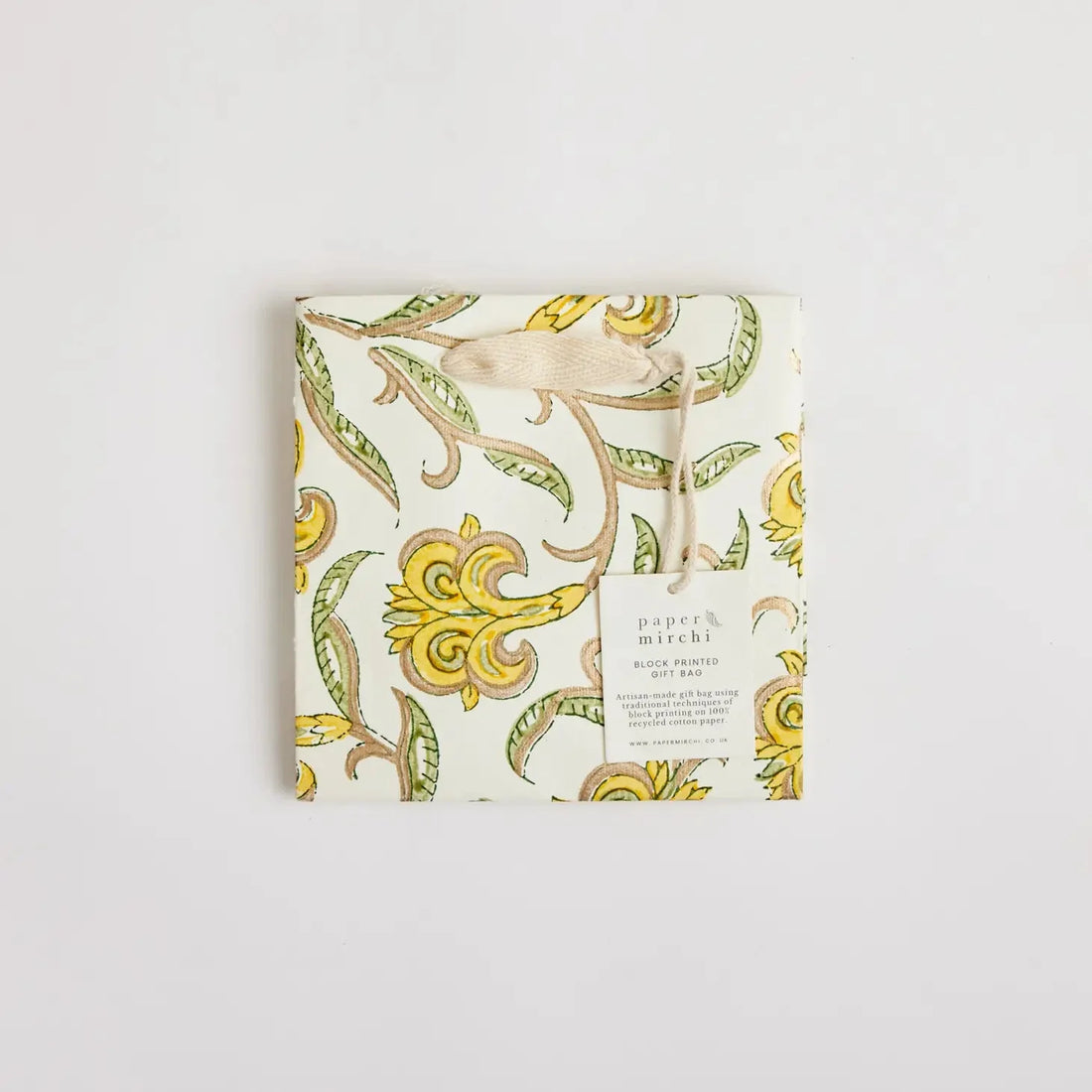 Paper Mirchi Sustainable Luxe Gift Bag in Yellow Florals- Small Gift Wrap Paper Mirchi