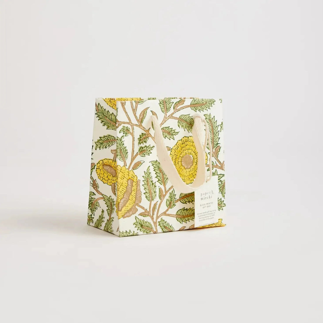 Paper Mirchi Sustainable Luxe Gift Bag in Yellow Florals- Small Gift Wrap Paper Mirchi