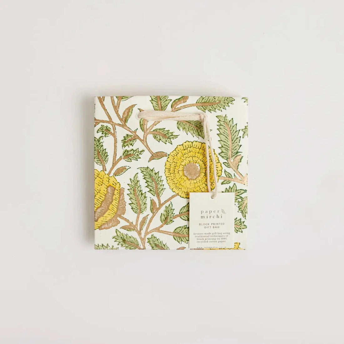 Paper Mirchi Sustainable Luxe Gift Bag in Yellow Florals- Small Gift Wrap Paper Mirchi