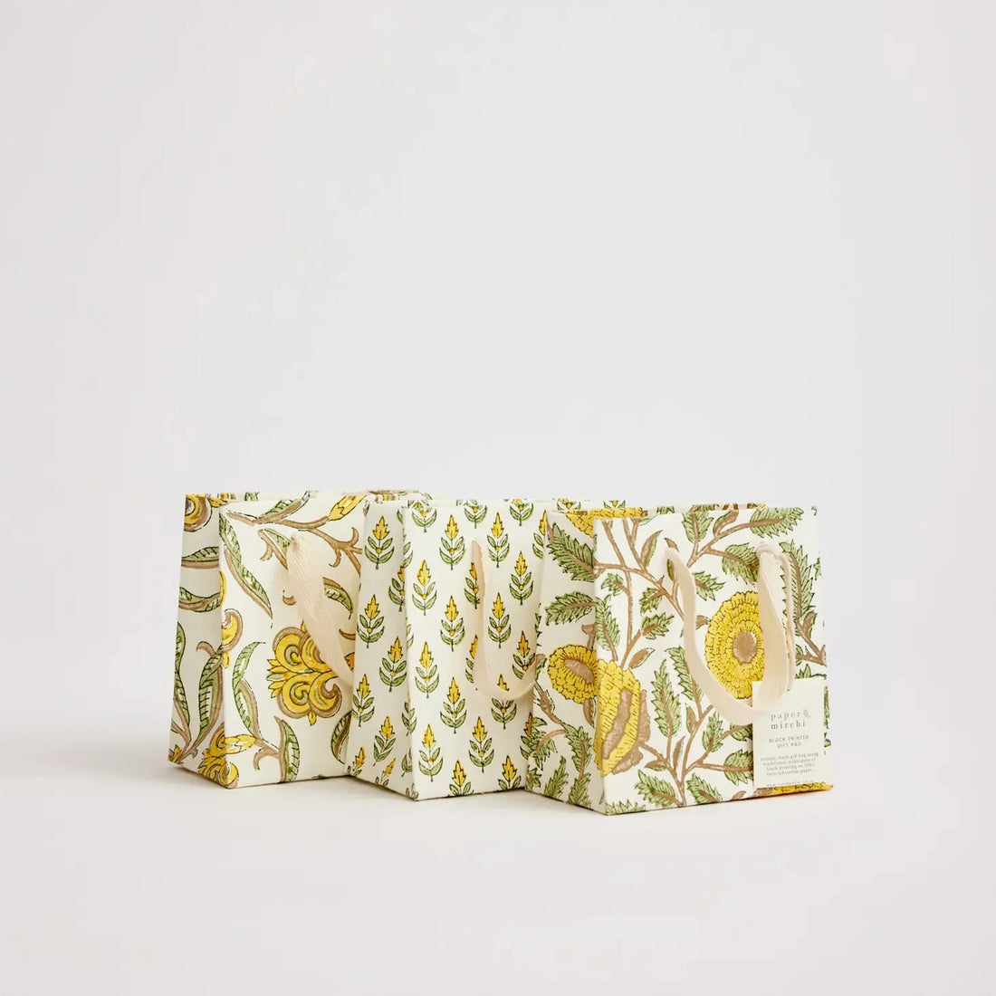 Paper Mirchi Sustainable Luxe Gift Bag in Yellow Florals- Small Gift Wrap Paper Mirchi