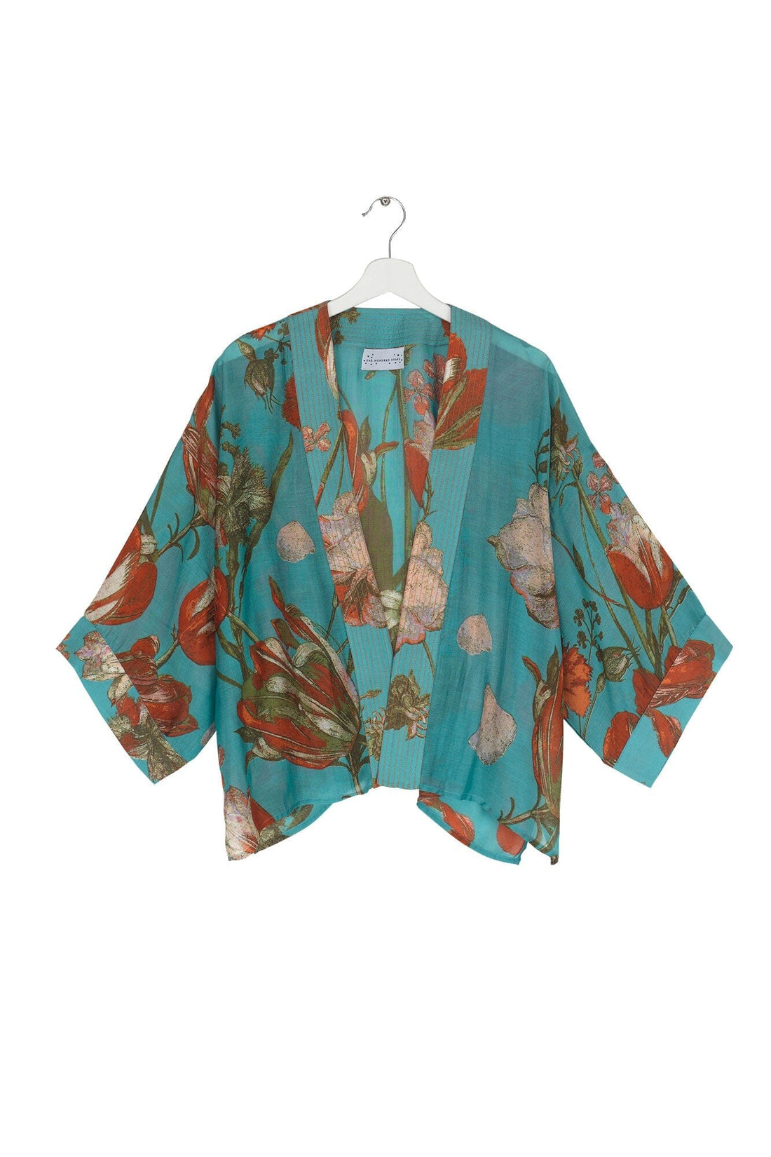 Short Lightweight Kimono in Tulip Blue Print - KIMTULBLU Kimonos One Hundred Stars