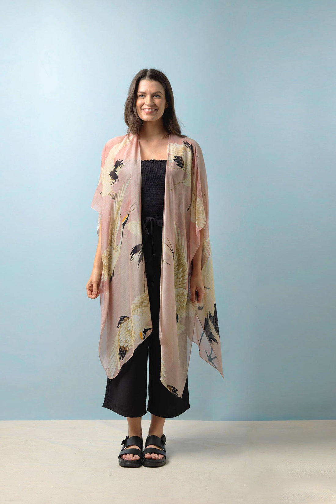 Stork Plaster Pink Throwover Open Long Kimono Throw Over Cover Ups One Hundred Stars