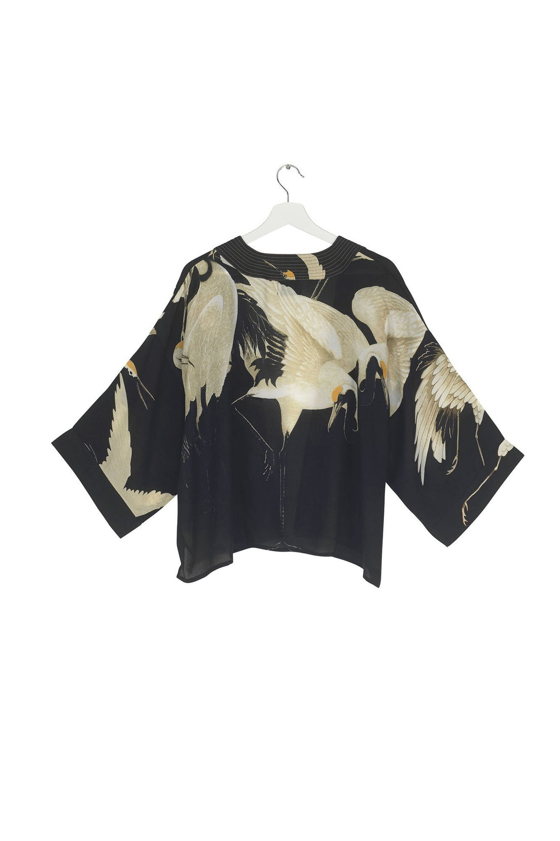 Stork Short Kimono in Crepe from The Black Collection by On Hundred Stars Kimonos One Hundred Stars